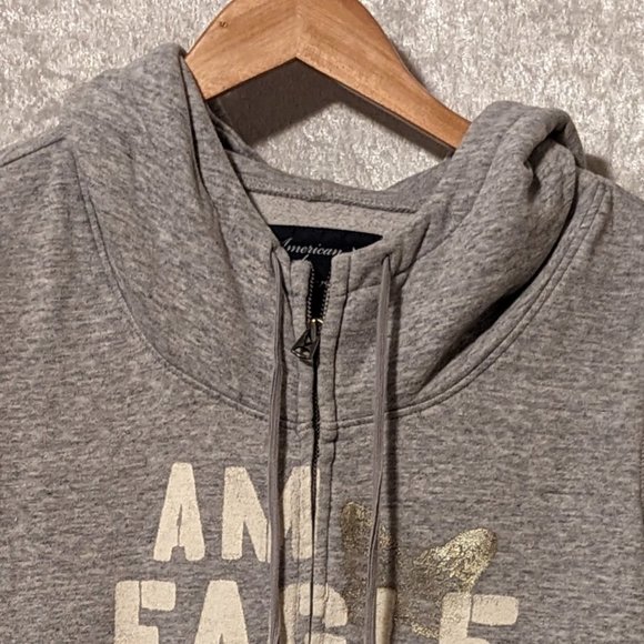 American Eagle Gray Fleece Hooded Jacket EUC - Picture 2 of 7